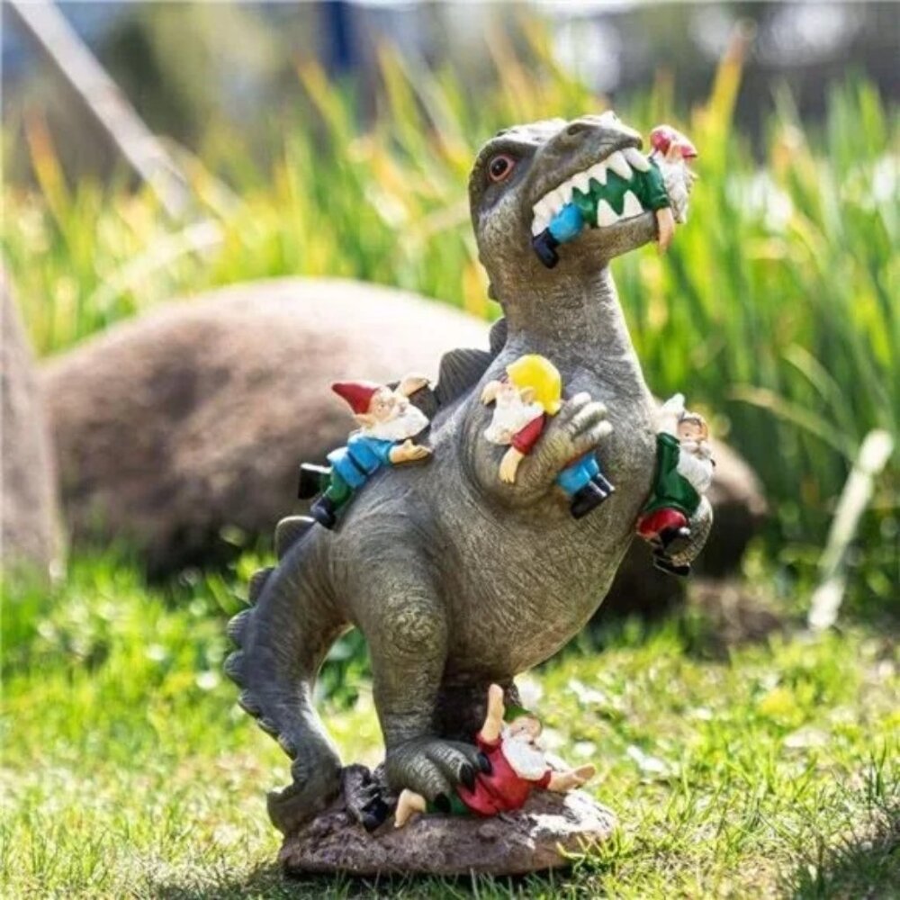 Garden Gnome Statues Outdoor Decor, 14” Dinosaur Art Outdoor Garden Decor